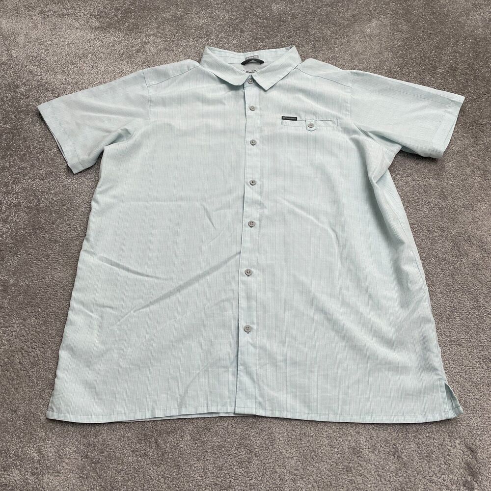 Columbia PFG Omni Shade Active Fit Shirt Men XXL Light Blue Plaid Fishing Casual